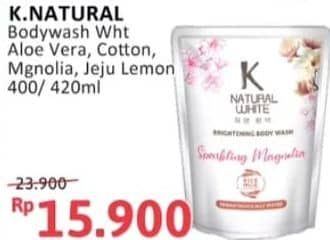 Promo Harga K Natural White Body Wash Aloe Vera, Cotton Flower, Sparkling Magnolia, Jeju Lemon 400 ml - Alfamidi