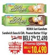 Promo Harga ROMA Sari Gandum Susu + Cokelat, Peanut Butter per 2 pouch 155 gr - Hypermart