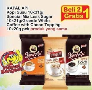 Promo Harga Kapal Api Kopi Susu / Special Mix Less Sugar/ Grande White Coffee  - Indomaret