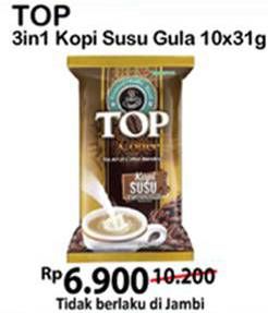 Promo Harga Top Coffee Kopi per 10 sachet 31 gr - Alfamart