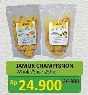 Promo Harga Jamur Champignon (Jamur Kancing) Whole, Slice 250 gr - Alfamidi