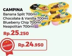 Promo Harga Campina Ice Cream Banana Split, Chocolate Vanilla Choco Chunk, Blueberry Choco Chunk, Neapolitan 700 ml - Yogya
