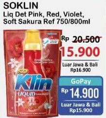 Promo Harga So Klin Liquid Detergent + Anti Bacterial Red Perfume Collection, + Anti Bacterial Violet Blossom, + Softergent Pink, + Softergent Soft Sakura 750 ml - Alfamart