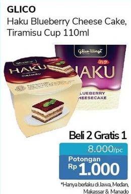 Promo Harga GLICO Haku Blueberry Cheesecake Cup, Tiramisu Cup 110 ml - Alfamidi