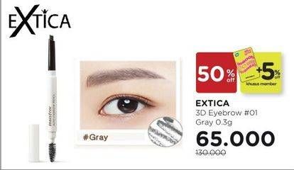 Promo Harga EXTICA 3D Fine Eyebrow Pencil 01 Gray  - Watsons
