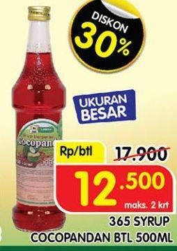 Promo Harga 365 Syrup Cocopandan 600 ml - Superindo