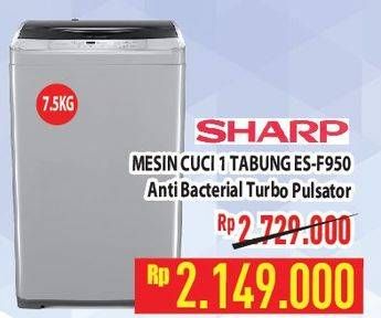 Promo Harga Sharp ES-F950P-GY | Washing Machine 7500 gr - Hypermart