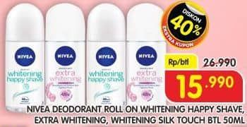 Promo Harga Nivea Deo Roll On Whitening Happy Shave, Extra Whitening, Whitening Silk Touch 50 ml - Superindo