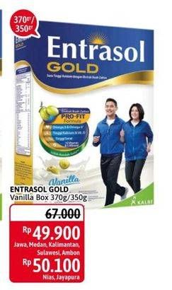 Promo Harga ENTRASOL Gold Susu Bubuk Vanilla 370 gr - Alfamidi