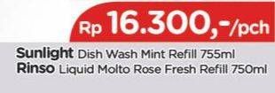 Promo Harga RINSO Liquid Detergent + Molto Pink Rose Fresh 750 ml - TIP TOP