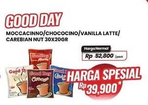 Promo Harga Good Day Instant Coffee 3 in 1 Mocacinno, Chococinno, Vanilla Latte, Carrebian Nut per 30 sachet 20 gr - Carrefour