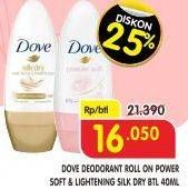 Promo Harga DOVE Deo Roll On Powder Soft, Silk Dry 40 ml - Superindo