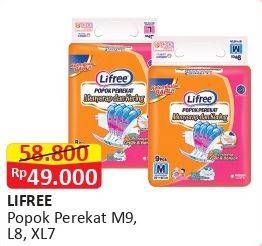 Promo Harga Lifree Popok Perekat Menyerap dan Kering M9, L8, XL7  - Alfamart