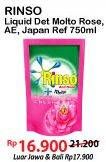 Promo Harga RINSO Liquid Detergent + Molto Japanese Peach, + Molto Pink Rose Fresh 750 ml - Alfamart