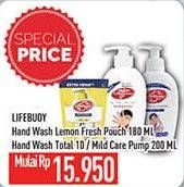 Promo Harga lifebuoy hand wash lemon fresh pouch 180ml, hand wash total 10/ mild care pump 200ml  - Hypermart