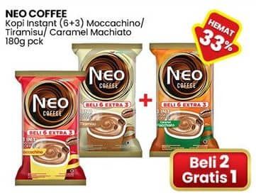 Promo Harga Neo Coffee 3 in 1 Instant Coffee Moccachino, Tiramissu, Caramel Machiato per 9 pcs 20 gr - Indomaret