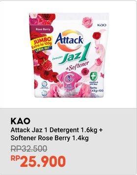 Promo Harga Attack Jaz1 Detergent Powder +Softener Rose Berry 1400 gr - Indomaret