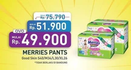 Promo Harga Merries Pants Good Skin S40, M34, L30, XL26 26 pcs - Hypermart