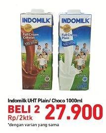 Promo Harga INDOMILK Susu UHT Plain, Coklat per 2 box 1000 ml - Carrefour