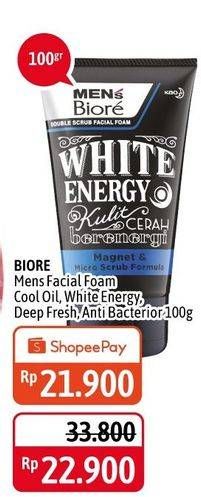Promo Harga BIORE MENS Facial Foam Double Scrub Cool Oil Clear, White Energy, Double Scrub Deep Fresh, Double Scrub Acne Bacterior 100 gr - Alfamidi