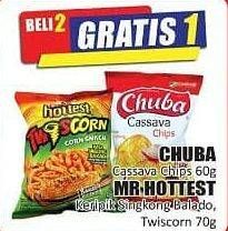 Promo Harga CHUBA Cassava Chips 60 g/ MR HOTTEST Balado 70 g, Twiscorn 70 g, Maitos Tortila Chips 140 g  - Hari Hari
