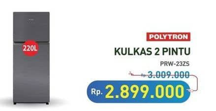 Promo Harga Polytron Kulkas 2 Pintu Belleza Jumbo 220 Liter PRW 23ZS  - Hypermart