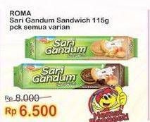 Promo Harga ROMA Sari Gandum Kecuali Peanut Butter, Kecuali Susu Cokelat 115 gr - Indomaret