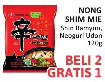 Promo Harga Nongshim Noodle Shin Ramyun Spicy Mushroom, Shin Ramyun Shrimp Flavor, Neoguri Udon 120 gr - Alfamidi
