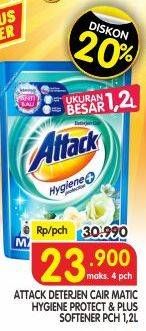 Promo Harga ATTACK Detergent Liquid Matic Liq Hygiene, Hygiene + Protect, Plus Softener 1200 ml - Superindo