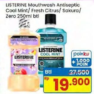 Promo Harga Listerine Mouthwash Antiseptic Cool Mint, Fresh Citrus, Sakura Peach, Zero 250 ml - Indomaret