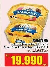 Promo Harga CAMPINA Ice Cream Blueberry Choco Chunk, Neapolitan, Chocolate Truffle 700 ml - Hari Hari