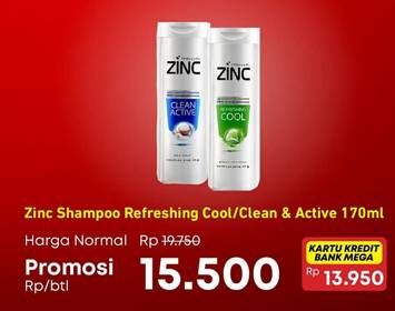 Promo Harga ZINC Shampoo Refreshing Cool, Clean Active 170 ml - Carrefour