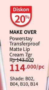 Promo Harga Make Over Powerstay Transferproof Matte Lip Cream B02 Lucky, B04 Fearless, B10 M.O, B14 Peaches And Cream 7 gr - Guardian