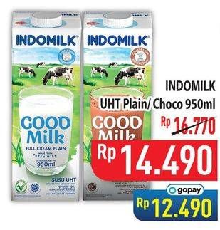 Promo Harga Indomilk Susu UHT Cokelat, Full Cream Plain 950 ml - Hypermart