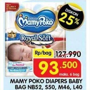 Promo Harga Mamy Poko Perekat Royal Soft NB52, S50, M46, L40 40 pcs - Indomaret