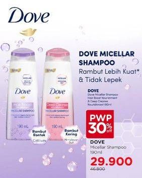 Promo Harga Dove Micellar Shampoo Deep Cleanse Nourishment, Hair Boost Nourishment 190 ml - Watsons