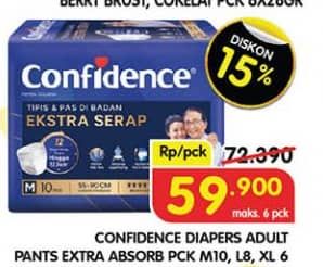 Promo Harga Confidence Adult Pants Slim & Fit Extra Absorb L8, M10, XL6 6 pcs - Superindo