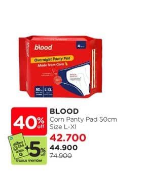 Promo Harga Blood Overnight Panty Pad L-XL 4 pcs - Watsons