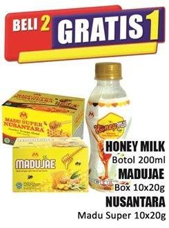 Promo Harga Honey Milk Botol 200ml / Madujae Box 10x20g / Nusantara Madu Super 10x20g  - Hari Hari
