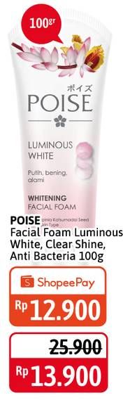 Promo Harga POISE Facial Foam Clear Shine, Luminous White, Anti Bacterial 100 gr - Alfamidi