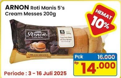 Promo Harga Arnon Roti Sisir Cream Messes 200 gr - Indomaret