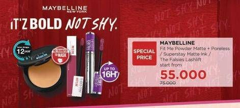 Promo Harga MAYBELLINE The Falsies Lash Lift Waterproof Mascara 30gr/Super Stay Matte Ink 5gr/MAYBELLINE Fit Me Matte + Poreless Powder 8gr  - Watsons