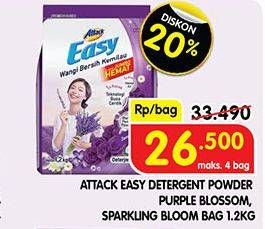 Promo Harga Attack Easy Detergent Powder Purple Blossom, Sparkling Blooming 1200 gr - Superindo