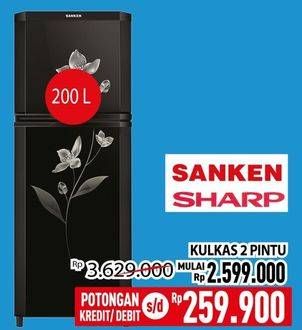 Promo Harga SANKEN/SHARP Kulkas 2 Pintu  - Hypermart
