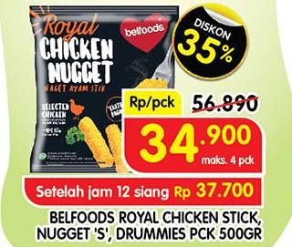 Promo Harga Belfoods Royal Nugget Chicken Nugget S, Chicken Nugget Drummies, Chicken Nugget Stick 500 gr - Superindo