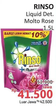 Promo Harga Rinso Liquid Detergent + Molto Pink Rose Fresh 1500 ml - Alfamidi