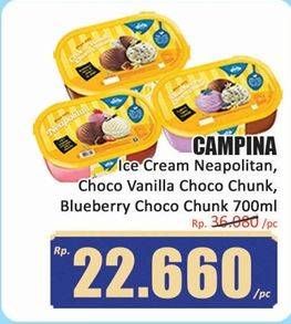 Promo Harga Campina Ice Cream Neapolitan, Chocolate Vanilla Choco Chunk, Blueberry Choco Chunk 700 ml - Hari Hari