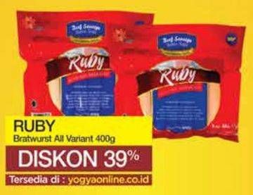 Promo Harga RUBY Sosis Sapi Bratwurst All Variants 400 gr - Yogya