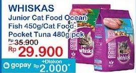 Promo Harga Whiskas Junior Cat Food/Pocket Cat Food  - Indomaret