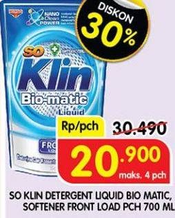 Promo Harga So Klin Biomatic Liquid Detergent Front Load, +Softener Front Load 700 ml - Superindo
